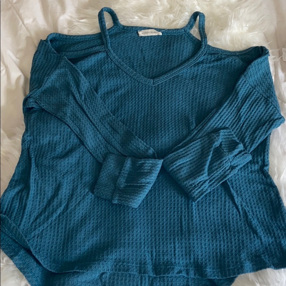 Blue Waffle type Off the Shoulder Long Sleeve